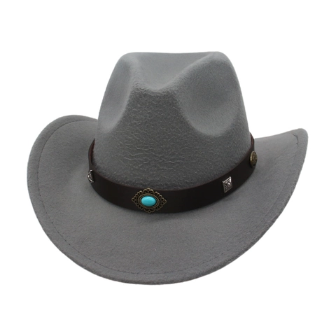 Cappello da Cowboy Western Vintage per Uomo Donna in Finta Scamosciata Con Cintura in Turchese e Rivetti Cappello Fedora a Tesa Larga