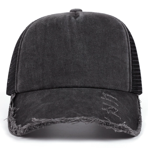 Vintage Washed Cotton Denim Trucker Hat Distressed Διαπνέον Δίχτυ Καπέλο Του Μπέιζμπολ Ρυθμιζόμενο Casual Streetwear
