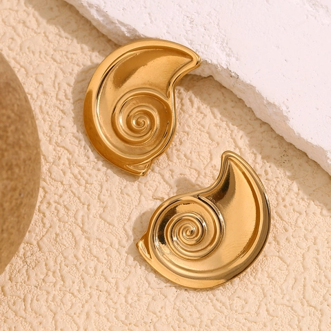 Spiral Shell Stud Earrings Stainless Steel 18K Gold Plated Snail Design Chic Minimalist Fashion Jewelry For Women