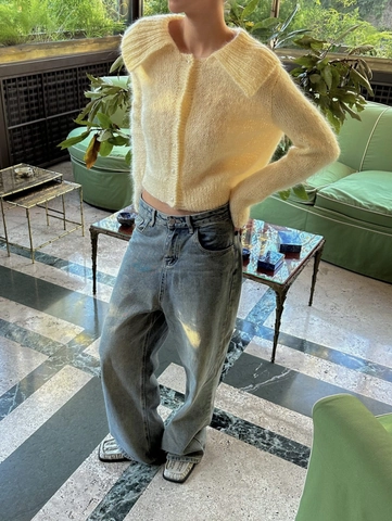 Cardigan In Maglia Da Donna Collo A Revers Morbido Soffice Stile Mohair Maglione Corto Monopetto Bottone Di Perla Artificial Top Chic