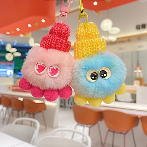 Schattige Octopus Pluche Sleutelhanger Tasbedeltje Kleurrijk Verloop Gebreide Muts Kawaii Cartoon Pop Rugzak Decoratie