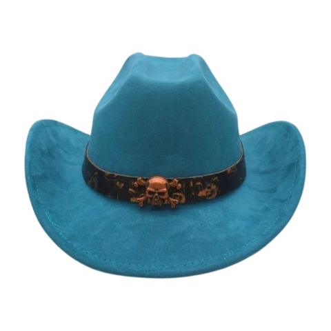Cappello Da Cowboy Occidentale Vintage Scamosciato Tesa Larga Con Decorazione Teschio In Metallo Performance Retro Unisex