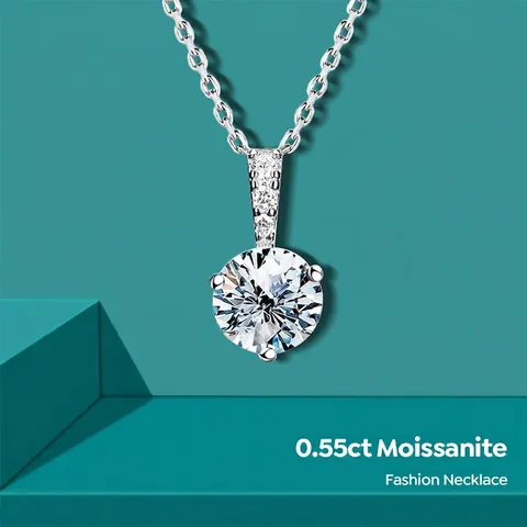925 Sterling Silver Moissanite Pendant Necklace Round Cut D Color Minimalist Fine Jewelry For Women Engagement Wedding Gift