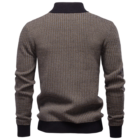 Pull À Demi-Fermeture Éclair Pour Homme Mélange De Coton Col Montant Manches Longues Épaissi Urbain Chic Tricot