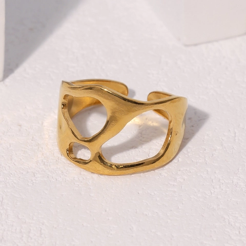 Anillo Abierto Irregular Hueco De Acero Inoxidable Joyería De Moda Geométrica Ajustable Para Mujer
