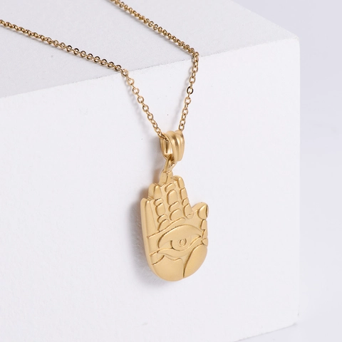 Hamsa Hand Evil Eye Pendant Necklace 304 Stainless Steel 18K Gold Plated Gothic Religious Jewelry For Women Men