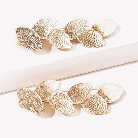 Pince À Cheveux Feuille En Métal Alliage Texture Brossée Style Rétro Vintage Barrette Pour Femmes Filles