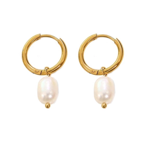 Vintage Stainless Steel Freshwater Pearl Hoop Earrings 18K Gold Plated French Style Knot Loop Earrings Jewelry For Women