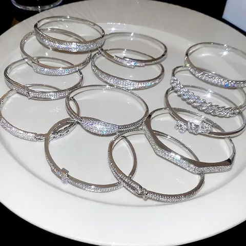 Fonkelende Zirkonia Hart Open Armband Koper Verguld Minimalistische Luxe Sieraden Elegant Cadeau Voor Dames Mode