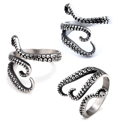 Anello Tentacolo Di Polpo Acciaio Inossidabile Vintage Argento Punk Gotico Gioielli Forma Animale Uomini Donne