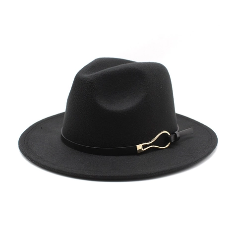 Cappello Fedora Classico Vintage A Tesa Larga Feltro Di Lana Cappello Jazz Con Fibbia In Metallo Dorato Cintura In Pelle