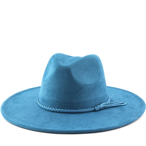 Wide Brim Fedora Hat Polyester Felt Vintage Jazz Style With Braided Band And Tassel For Men Women Outdoor Travel