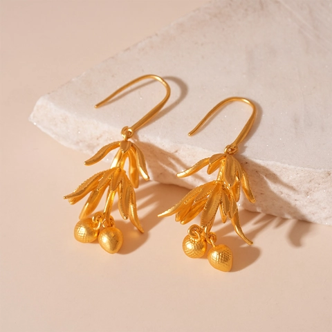 Vintage Lychee Blatt Blumen Ohrhänger Matt Vergoldet Kupfer Mit Silber Ohrstecker Retro Stil Schmuck Für Damen