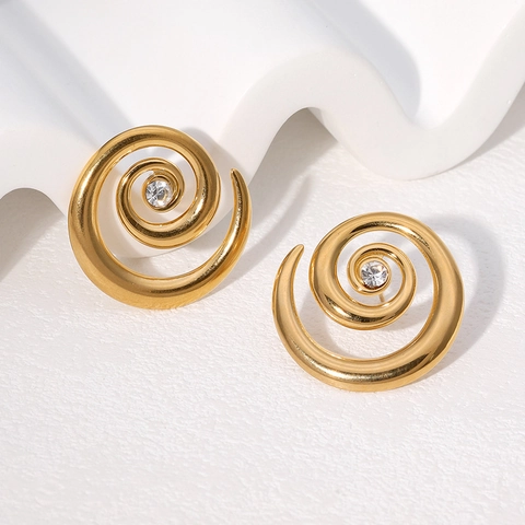 Pendientes De Botón En Espiral De Acero Inoxidable Con Circón Bañado En Oro 18K Joyería Minimalista Para Mujer