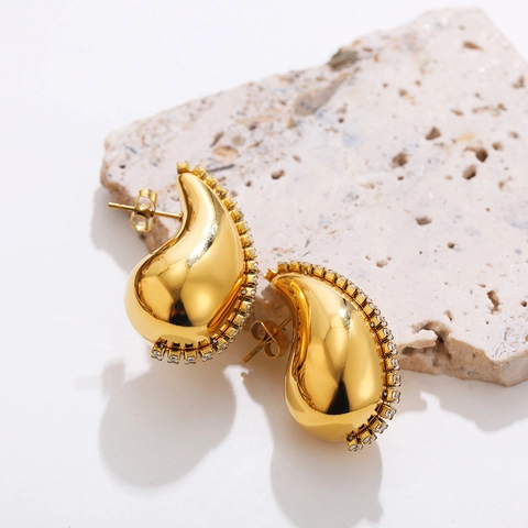 Orecchini a Bottone in Acciaio Inossidabile a Goccia d'Acqua Grossolana Con Zirconia per Donna Moda Orecchini a Goccia d'Acqua Gioielli