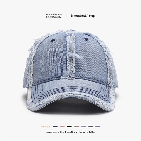 Cappello Da Baseball In Denim Lavato Con Bordi Sfilacciati Regolabile Vintage Streetwear Cotone Per Uomo Donna