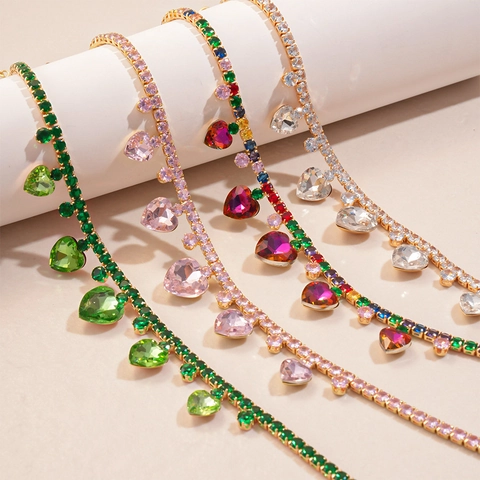 Collana Con Pendente A Cuore E Orecchini A Lobo Con Nappine Rame Zircone Strass Elegante Retro Scintillante Gioielli Donna