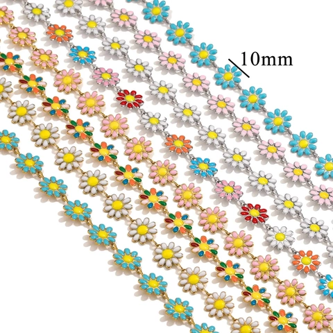 Stainless Steel Daisy Flower Enamel Drip Oil Chain DIY Jewelry Making Findings Necklace Earrings Accessories Floral Style