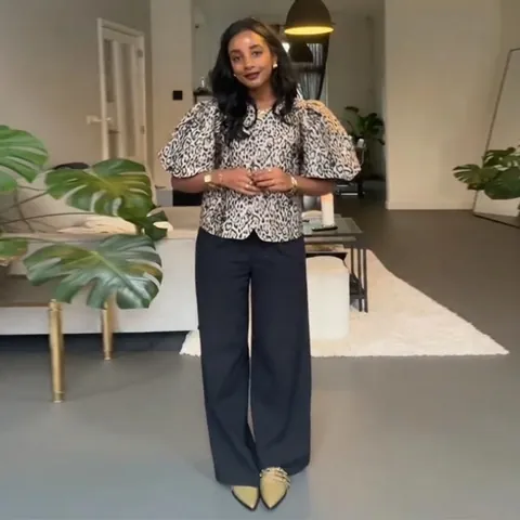 Damen Bluse Mit Leopardendruck Einreihig Puffärmeln Kurzarm Polyester Rundhalsausschnitt Lässiges Retro Oberteil