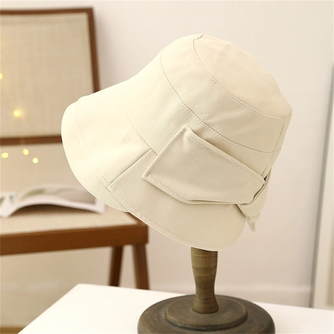 Damen Fischerhut Breite Krempe Schleife Sonnenschutz Japanischer Stil Freizeit Elegant Sommer Polyester