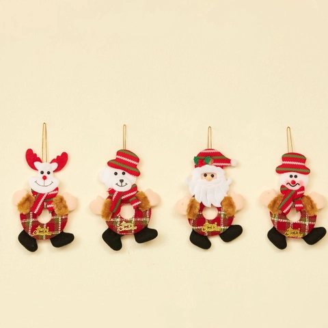 Ornamenti Appesi Di Natale Bambola Peluche Babbo Natale Pupazzo Di Neve Renna Orso Tessuto Tartan Arredamento Casa