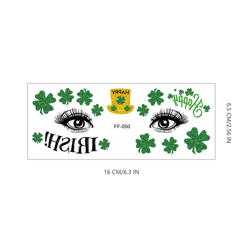Pegatinas De Tatuaje Facial Del Día De San Patricio Impermeables Temporales Trébol Luminoso Arte Corporal Irlandés