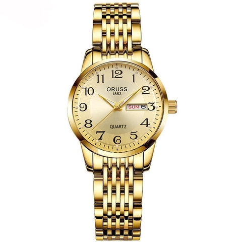 Women's Quartz Watch Luminous Waterproof Calendar Day Date Stainless Steel Strap Elegant Analog Wristwatch Round Dial