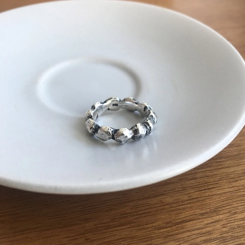 925 Sterling Silver Ring Hammered Rock Texture Irregular Geometric Minimalist Retro Versatile Jewelry