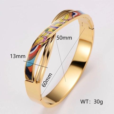 Crossover Bangle Bracelet 304 Stainless Steel Colorful Enamel Gold Plated Hinged Jewelry For Women