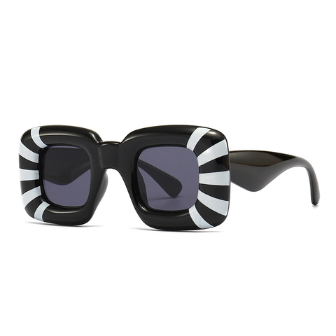 Gafas de Sol Cuadradas Gruesas Futuristas para Mujeres Hombres Moda Rayas Onduladas Marco Grueso Protección UV400 Gafas Retro Trendy