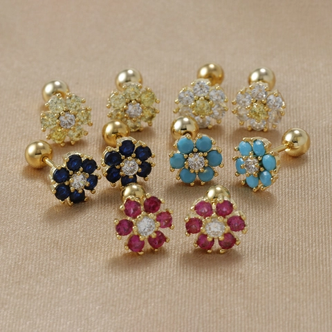 Boucles D'oreilles Fleur Avec Tige En Argent Sterling 925 Zircon Cristal Inox Dos À Vis Pour Femmes