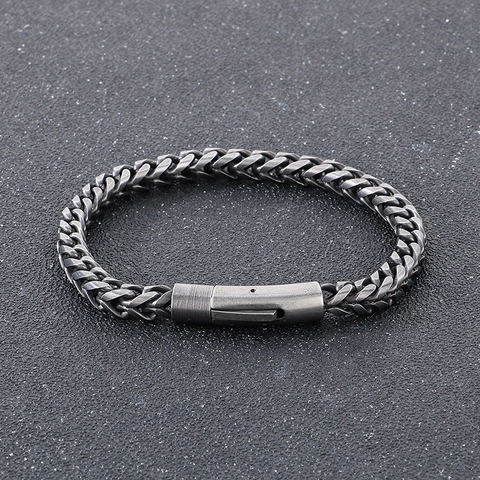Men Stainless Steel Franco Chain Bracelet Retro Industrial Woven Mesh Punk Style Jewelry With Buckle