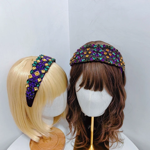 Serre-Tete Baroque Large Avec Strass Colores Alliage Tissu Vintage Accessoire Cheveux Pour Femmes Mode