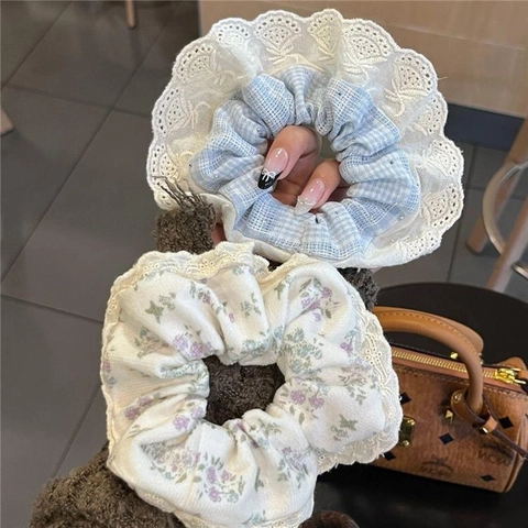 Ballet Style Lace Scrunchies Women Plaid Rhinestone Hair Ties Floral Bear Bow Hair Accessories Cloth Elastic Headband