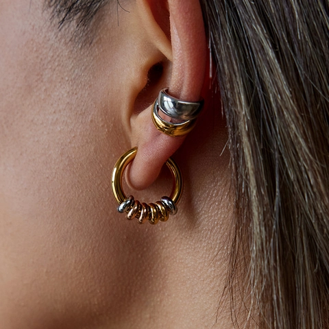 Stainless Steel Round Hoop Earrings Tricolor Interlocking Rings Minimalist French Vintage Style Waterproof Hypoallergenic