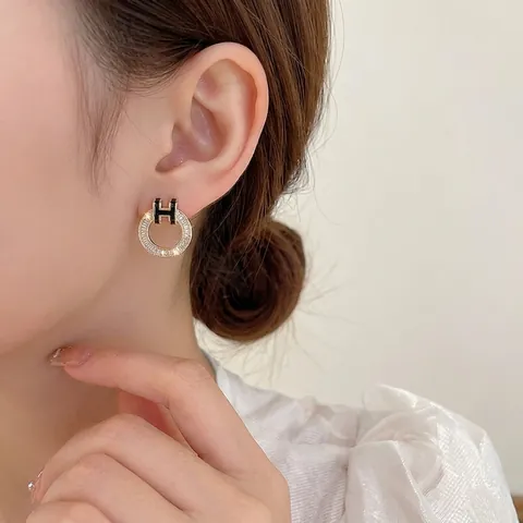 Orecchini A Cerchio Letra H Con Perno In Argento Sterling 925 Placcato Oro Zirconi Smalto Gioielli Eleganti Da Donna