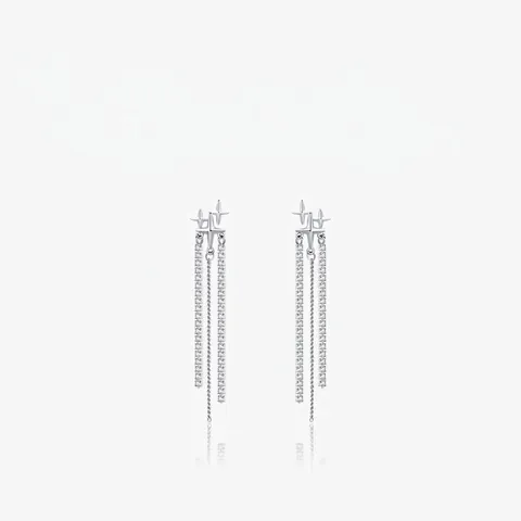 925 Sterling Silber Quasten Ohrringe Mit Zirkon Stern Hängend Lang Drop Elegant Funkelnder Schmuck Für Damen