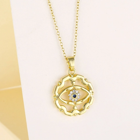 Evil Eye Halskette Edelstahl Zirkon Türkisch Rund Anhänger Retro Vintage Schmuck Für Frauen Geschenk Accessoire