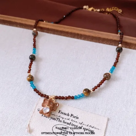 Collana Di Perline Con Ciondolo A Forma Di Elefante Retrò Perline In Vetro Occhio Di Tigre Zircone Cuore