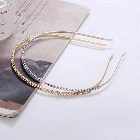 Elegante Strass Hoofdband Legering Slanke Enkele Rij Minimalistische Haarrand Voor Vrouwen Modeaccessoire