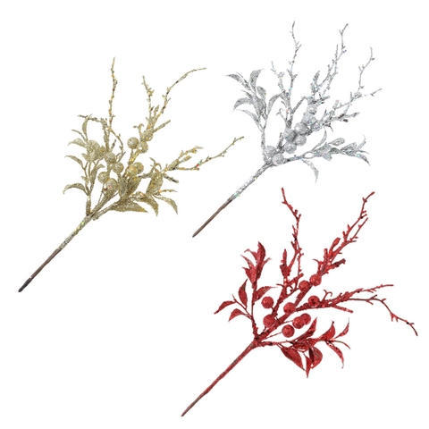 Christmas Tree Berry Sprigs Artificial Glitter Stems Foam Plastic Sparkling Picks For Holiday Home Vase Decor Party