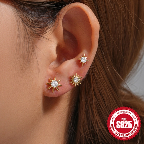925 Sterling Silver Hoop Earrings Studs Zirconia Stackable Geometric Chic Fashion Jewelry For Women