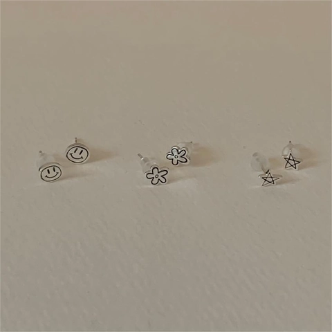 Orecchini A Lobo In Argento Sterling 925 Faccina Sorridente Stella Fiore Stile Coreano Minimalista Gioielli Eleganti Per Donne