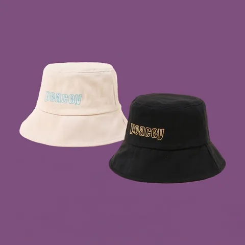Cappello Alla Pescatora In Cotone Ricamo Lettere Peacey Protezione Solare Tesa Larga Casual Minimalista Unisex