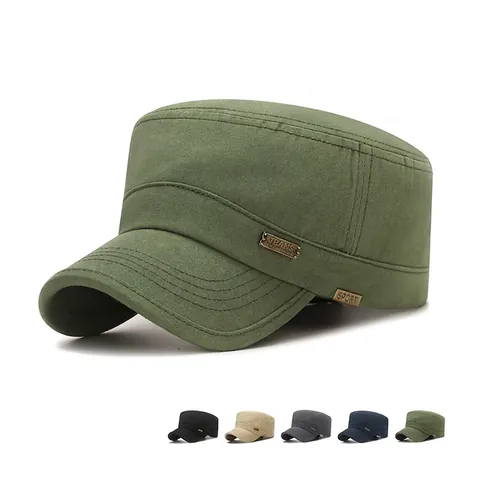 Heren Katoen Canvas Cadet Cap Vintage Militaire Platte Pet Zonbescherming Ademend Verstelbaar Sport Outdoor