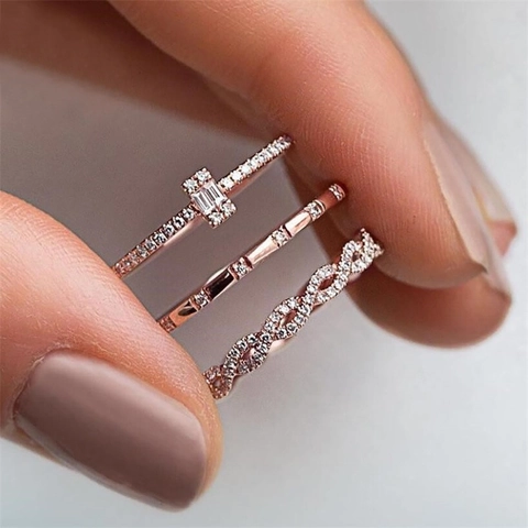 Elegant Copper Zircon Knuckle Rings For Women Stackable Geometric Cross Infinity Rectangle Stone Jewelry Gift