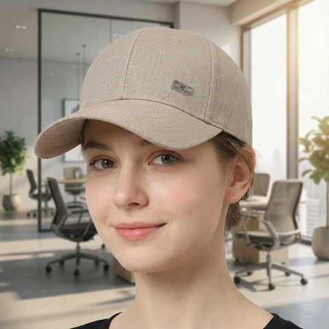 Mens Baseball Cap Casual Outdoor Sun Protection Peaked Hat With Metal Logo Plate Adjustable Polyester Twill Sport Cap