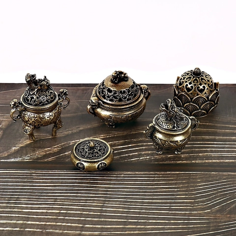 Mini Antik Messing Räuchergefäß Lotus Fabelwesen Figur Vintage Bronze Schreibtisch Ornament Haus Deko Zen Dekoration