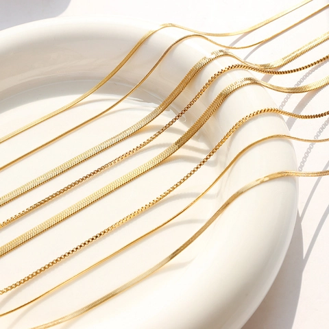 Collana A Doppio Strato Acciaio Inossidabile Catena A Serpente Lama Piatta Stile Minimalista Per Donne Placcato Oro