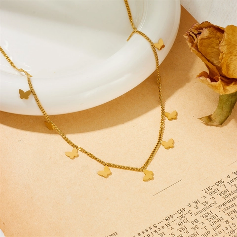 Collar Con Colgante De Mariposa Acero Inoxidable Chapado En Oro 18K Mariposas Pequeñas Cadena Clavícula Joyería Elegante Mujer